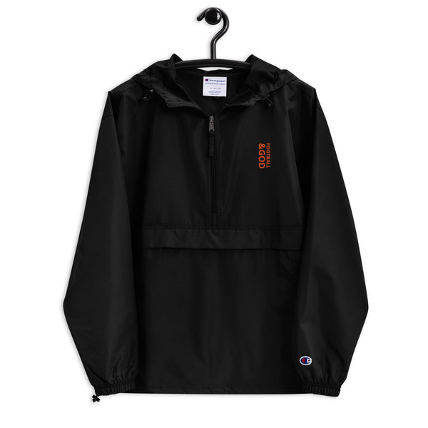 Football &God Vertical Orange Embroidered Champion Packable Jacket