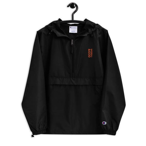 Baseball &God Vertical Orange Embroidered Champion Packable Jacket