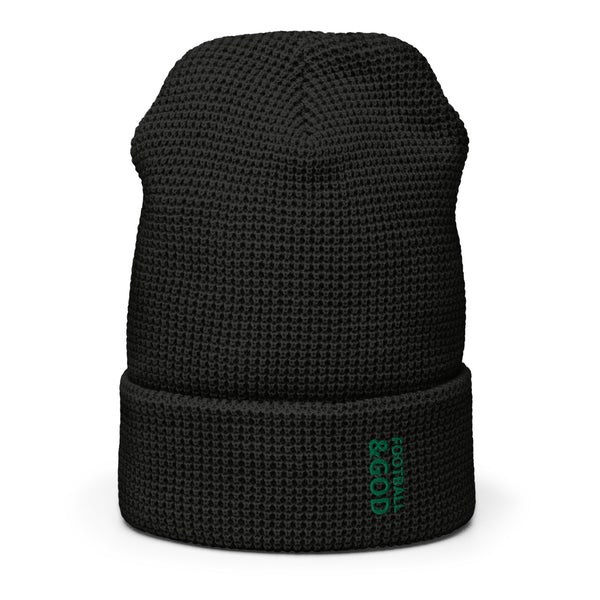 Football &God Vertical Evergreen Waffle Beanie