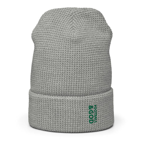 Football &God Vertical Evergreen Waffle Beanie